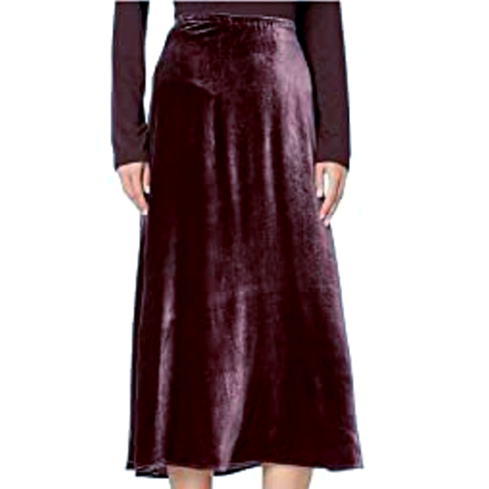 Eileen Fisher Silk Velvet Skirt Petite Wine Cassis